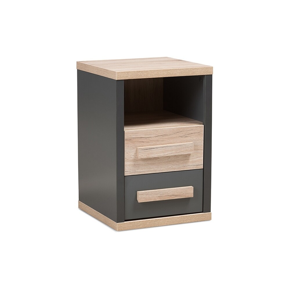 Urban Designs Dark Grey and Light Brown Two Tone 2 Drawer Nightstand