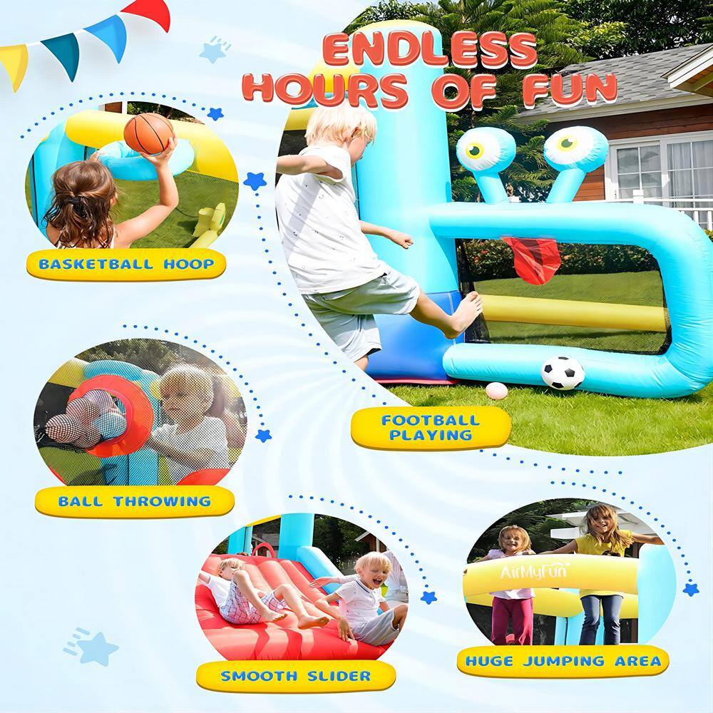 dubbin 5-In-1 Inflatable Bounce House with Football Goal Frame and Basketball Hoop with 350 Watt Blower FXINC-A001