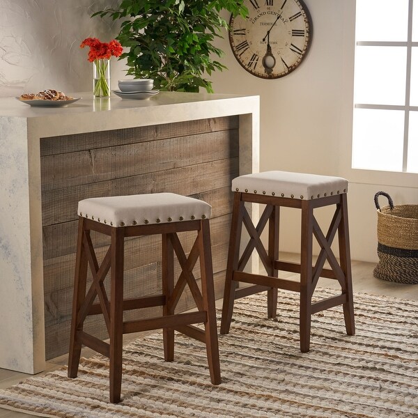 Greely Contemporary Farmhouse Upholstered Fabric Barstools (Set of 2) by Christopher Knight Home