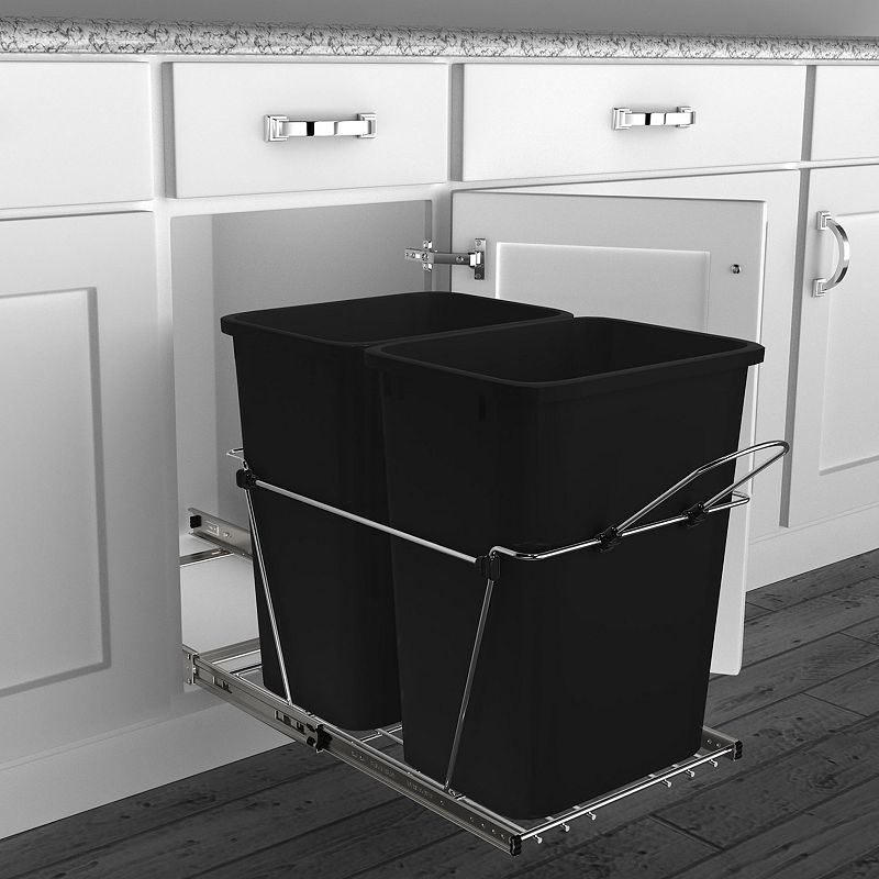 Rev-a-shelf Double Pull Out Trash Can 35 Qt For Kitchen， Black， Rv-18kd-18c S