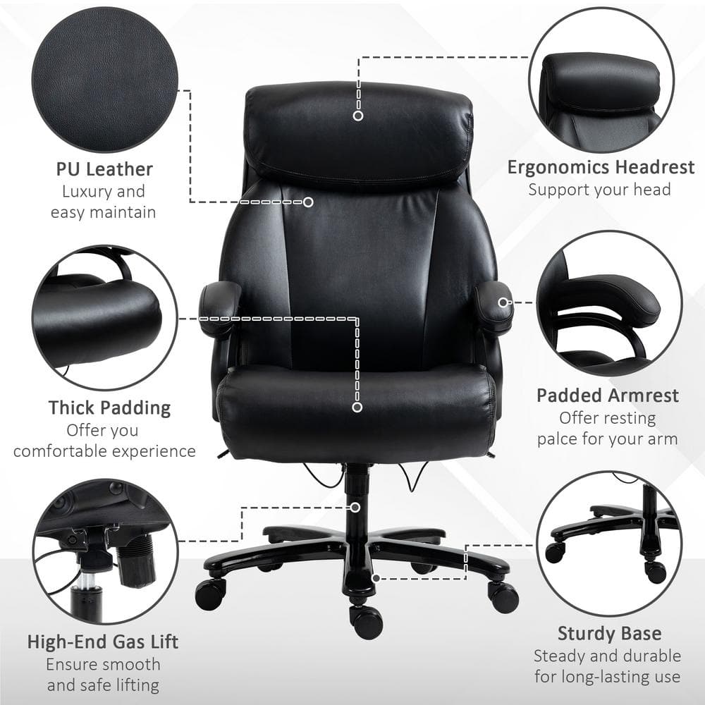 Vinsetto Black, High Back Home Office Chair Adjustable Swivel Executive Chair PU Leather Ergonomic Computer Task Seat 921-503BK