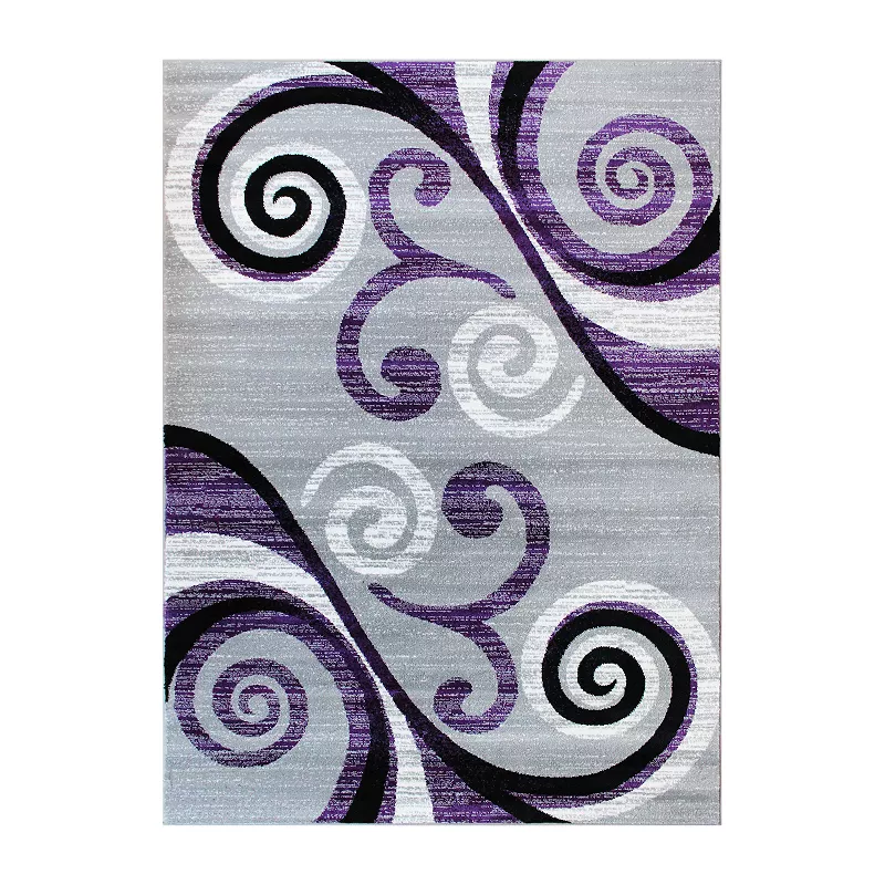 Masada Rugs Masada Rugs Stephanie Collection 5'x7' Area Rug with Modern Contemporary Design in Purple， Gray， Black and White - Design 1100