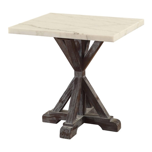 Rectangular Marble End Table， Side Table With X Wooden Frame Leg