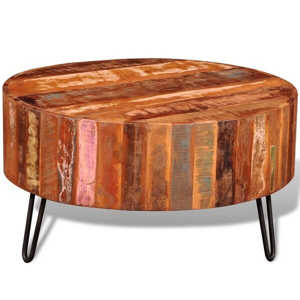 Coffee Table，Round Coffee Table with Solid Reclaimed Wood Table Top and Metal Legs Center Table Sofa