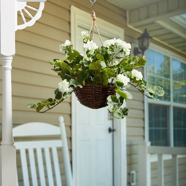 Nature Spring Faux White Geranium Hanging Plant