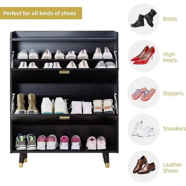 2-Tier Shoe Storage Cabinet，Wood Modern Shoe Storage Cabinet - - 37909129