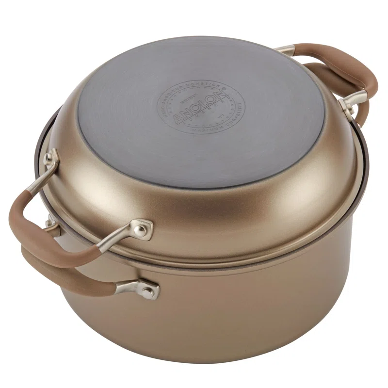 Anolon 83868 Advanced Hard Anodized Nonstick Stockpot / Dutch Oven with Frying / Skillet Pan - 5 Quart and 11 Inch， Bronze Brown