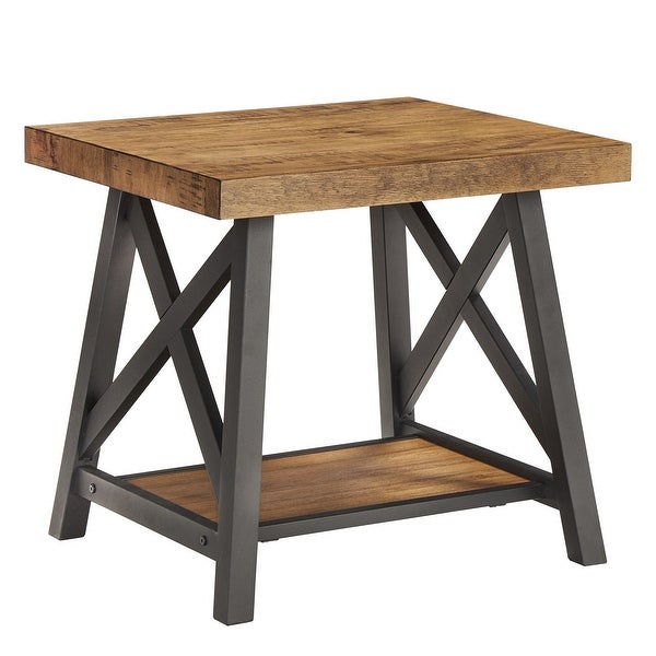 Bryson Rustic X-Base End Table with Shelf by iNSPIRE Q Classic