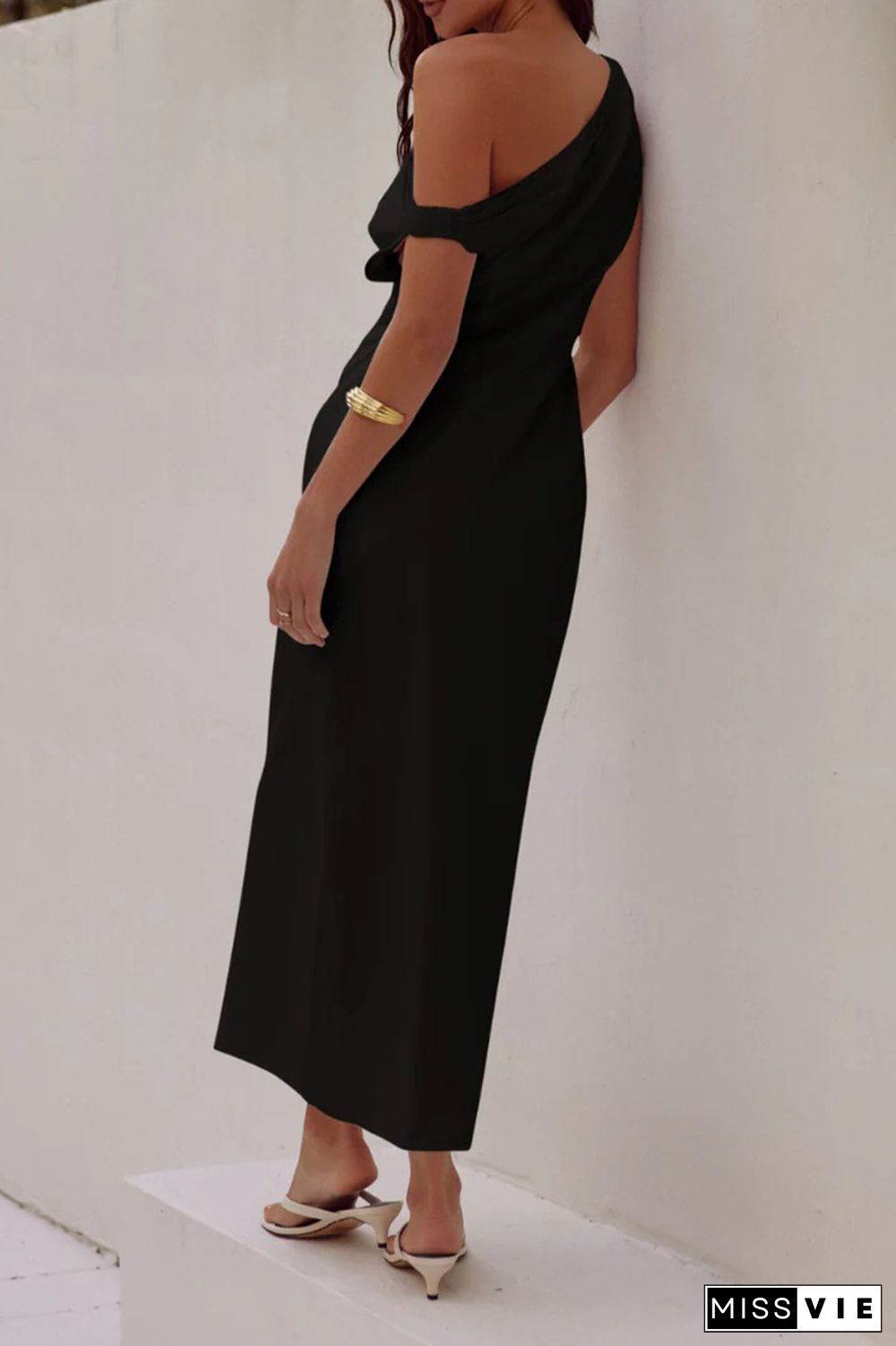 Sexy Solid Asymmetrical Oblique Collar One Step Skirt Dresses