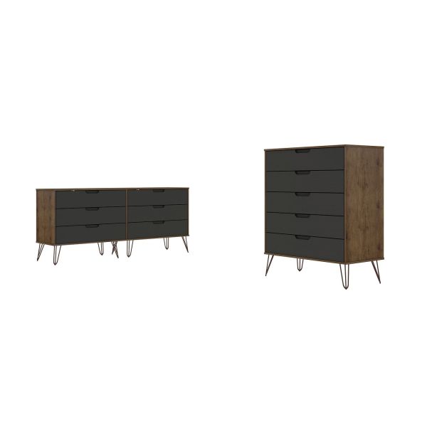 Rockefeller 5-Drawer Tall Dresser and 6-Drawer Wide Dresser in Nature and Textured Grey