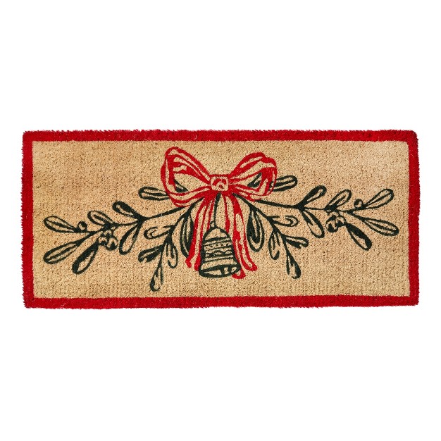 Mistletoe amp Holly Red Border Rectangle Indoor Outdoor Estate Coir Door Welcome Mat Red Green On Beige Background