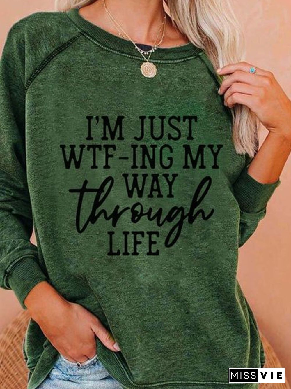 Women Green Casual Letter Sweatshirts