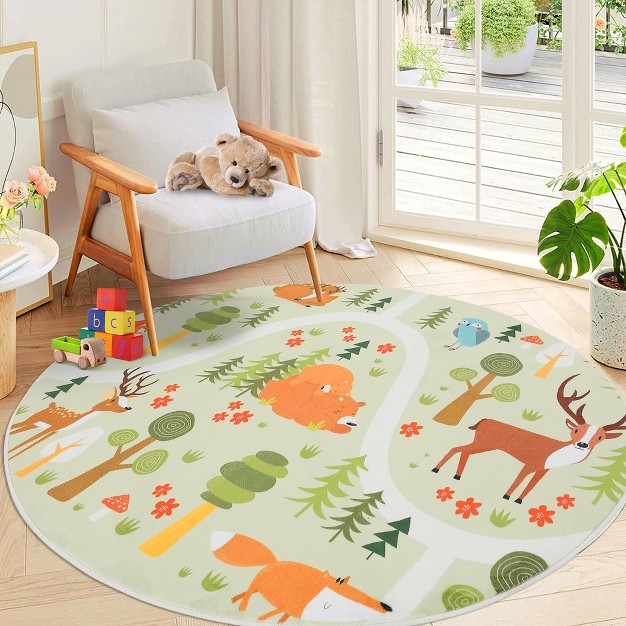 Trinity Kids Area Rug Jungle Animal Road Play Mat 4 x27 4 x27 round