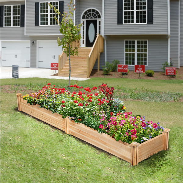 Yaheetech Raised Garden Bed Kit - Wooden Elevated Planter Garden Box for Vegetable/Flower/Herb Outdoor Solid Wood 2x8ft