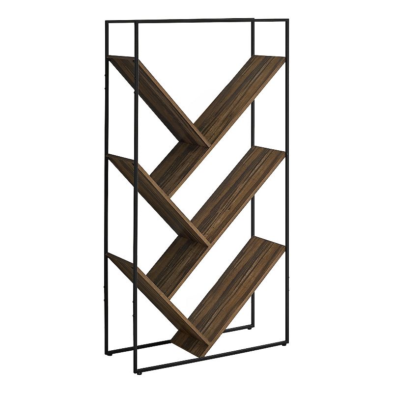 60.25 Brown and Black Reclaimed Wood-Look Contemporary Metal Bookcase