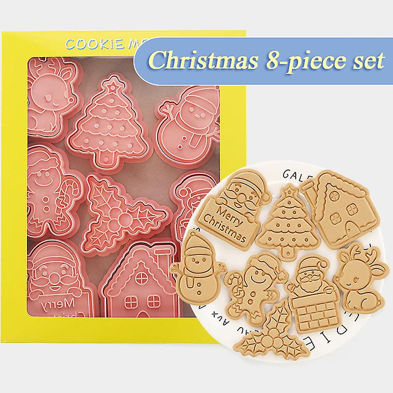 Born Pretty 8pcs 3d Christmas Cookie Cutters Biscuit Mold Santa Snowman Tree Elk Cookie Mould Stamp Xmas New Year Party Decor Baking Tools