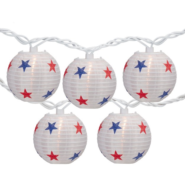 Northlight 10 count Red White And Blue Star 4th Of July Paper Lantern Patio Lights Clear Bulbs