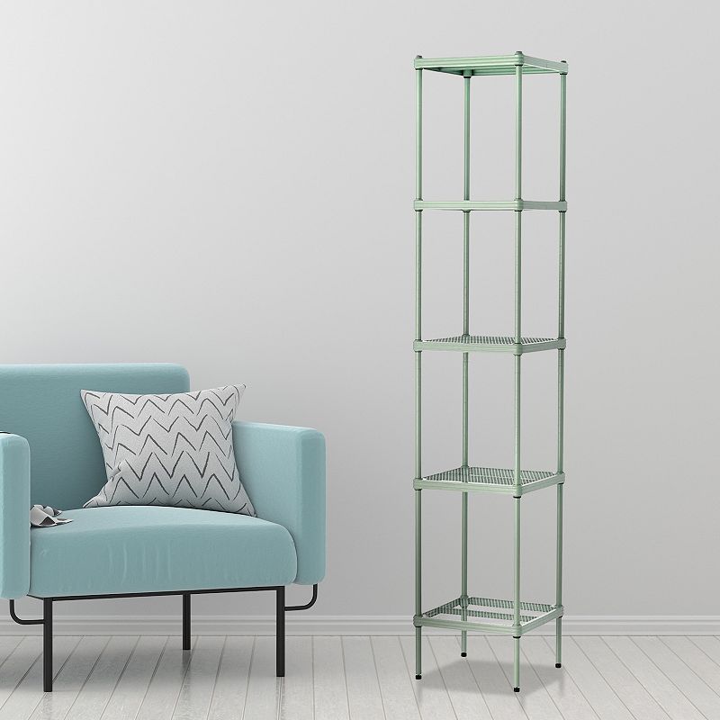 Design Ideas Meshworks 5 Tier Tower Metal Storage Shelving Unit Rack， Sage Green