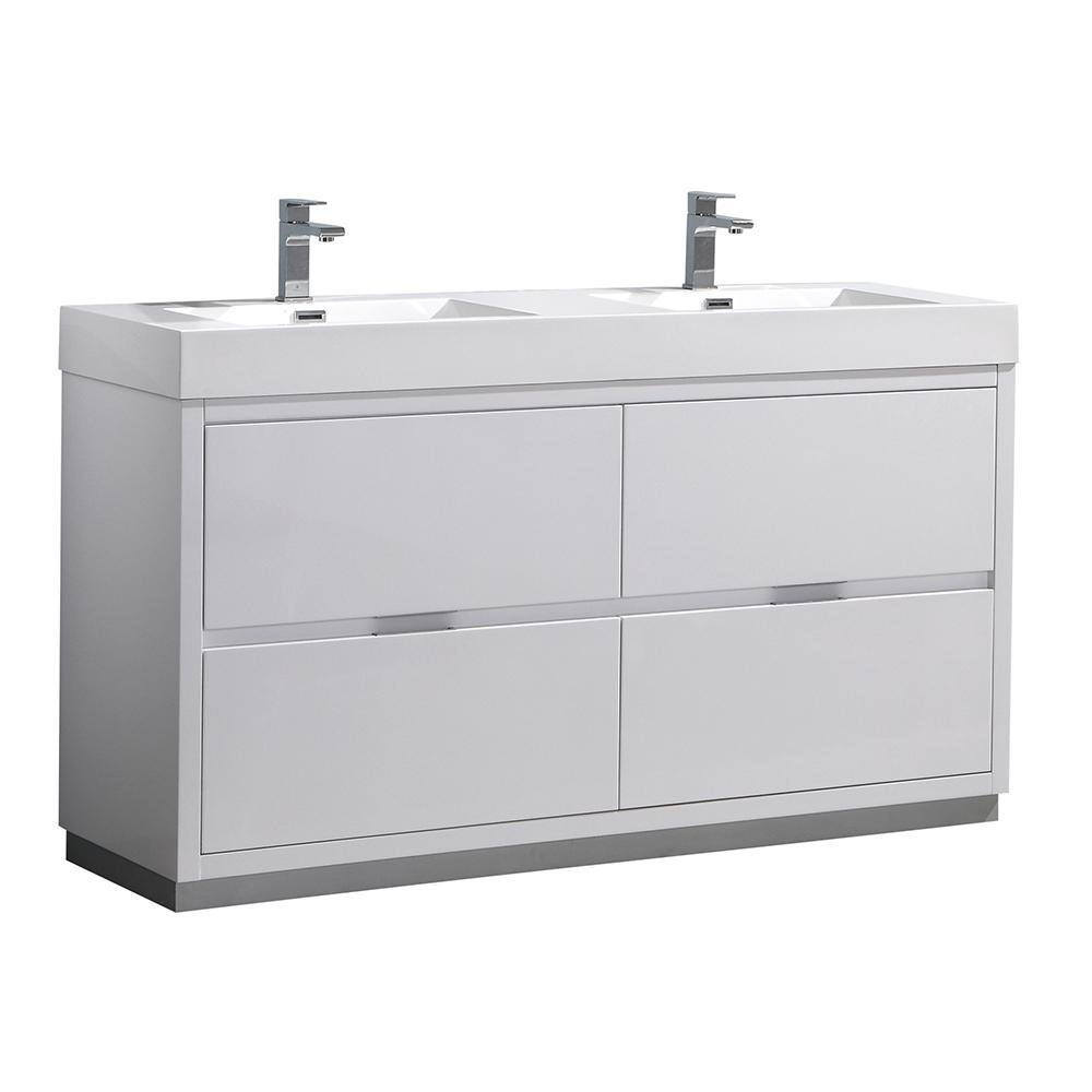 Fresca Valencia 60 in. W Bathroom Vanity in Glossy White with Double Acrylic Vanity Top in White FCB8460WH-D-I