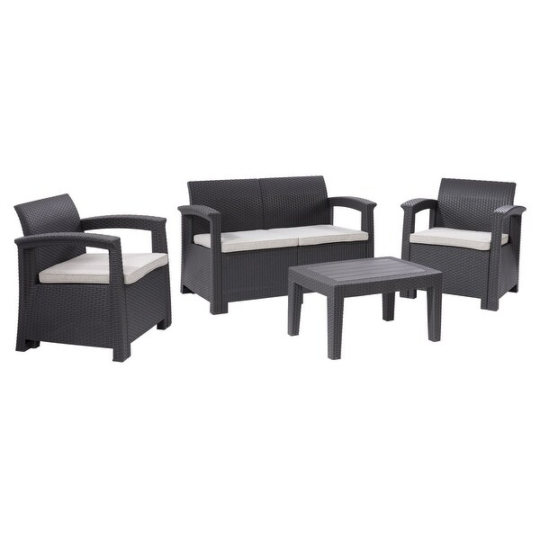 CorLiving Lake Front Black Rattan Patio Set，4pc