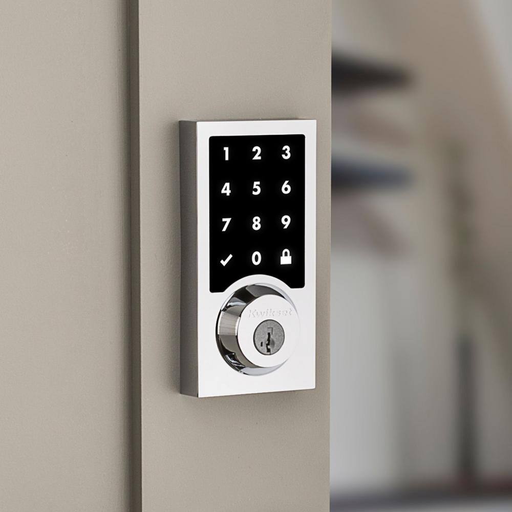 Kwikset Z-Wave SmartCode 916 Touchscreen Contemporary Single Cylinder Polished Chrome Keypad Electronic Deadbolt with SmartKey 916CNTTSCR26ZWS