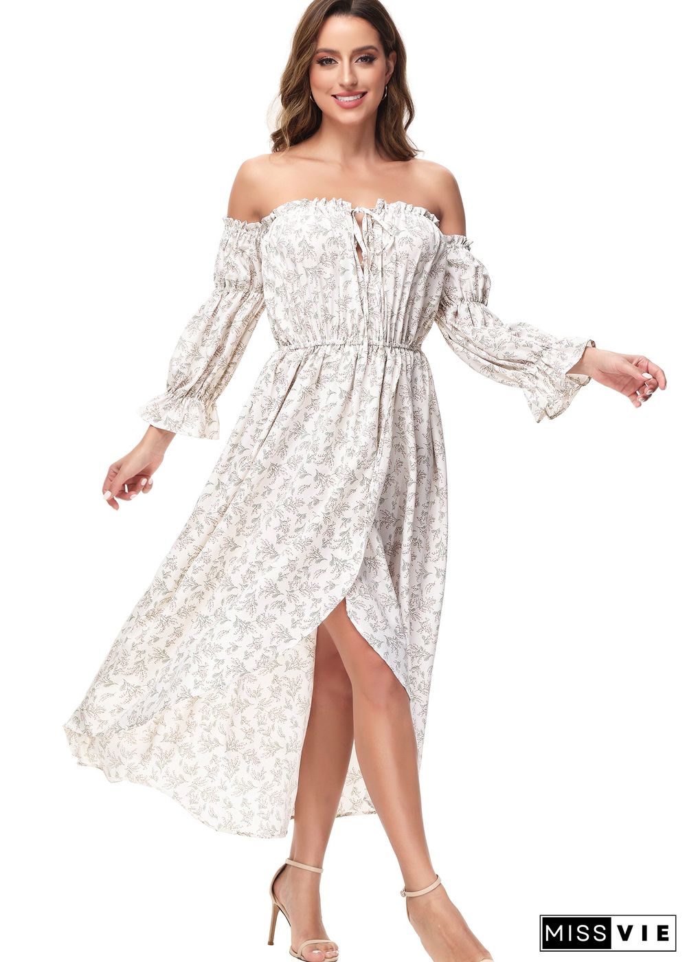 Casual Boho Long Sleeve Off Shoulder Renaissance Dress