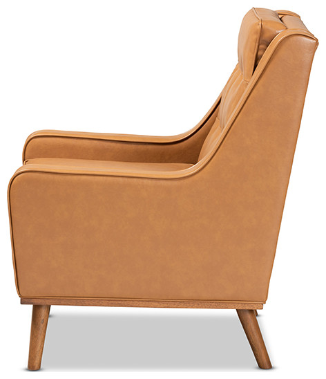 Plackett Modern Contemporary Tan Faux Leather and Walnut Brown Wood Armchair   Midcentury   Armchairs And Accent Chairs   by Baxton Studio  Houzz