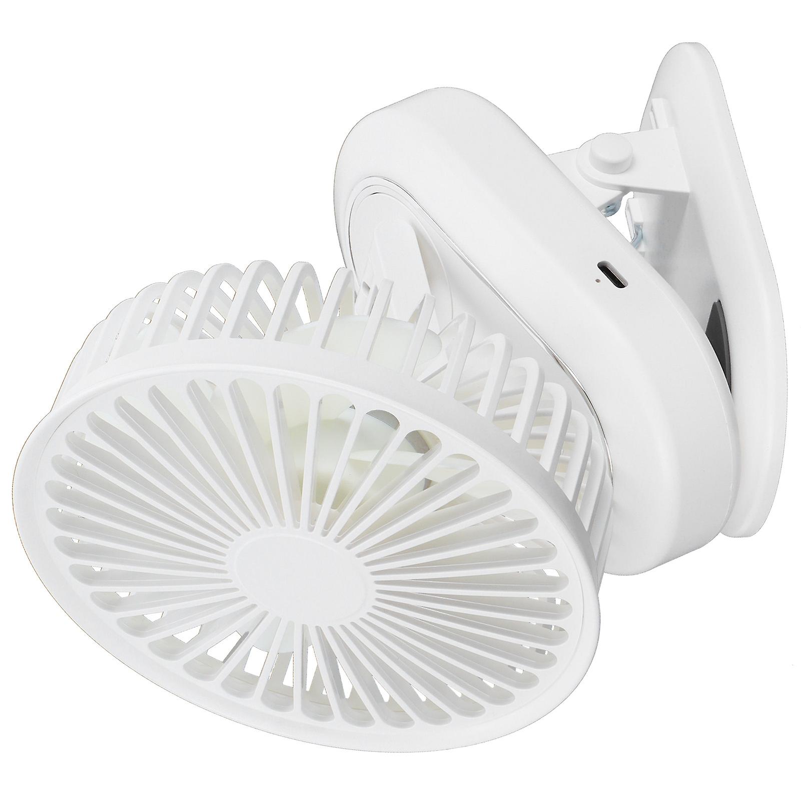 3‑Gears Portable Electric Fan Fully Automatic Shaking Head Electric Fan USB Charging for SummerWhite