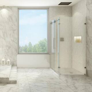 VIGO Winslow 34 in. L x 46 in. W x 74 in. H Frameless Sliding Rectangle Shower Enclosure in Stainless Steel with Clear Glass VG6051STCL48