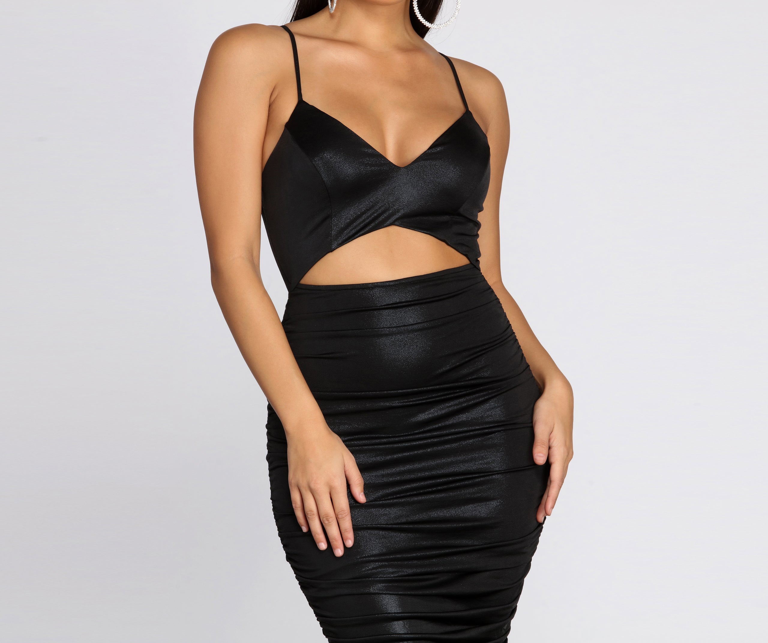 Metallic Muse Ruched Midi Dress