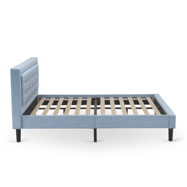 Fannin Bed Set - Queen Size Bed Frame and an End Table - Denim Blue Linen Fabric ( End Table Pieces Option ) - - 33887600