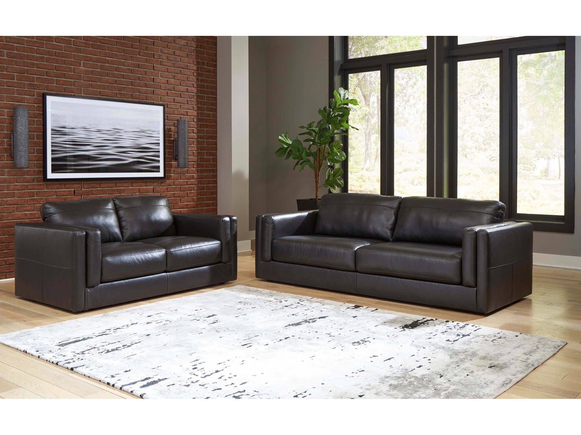 (Online Special Price) Amiata Onyx Leather Living Room Set / 2pc