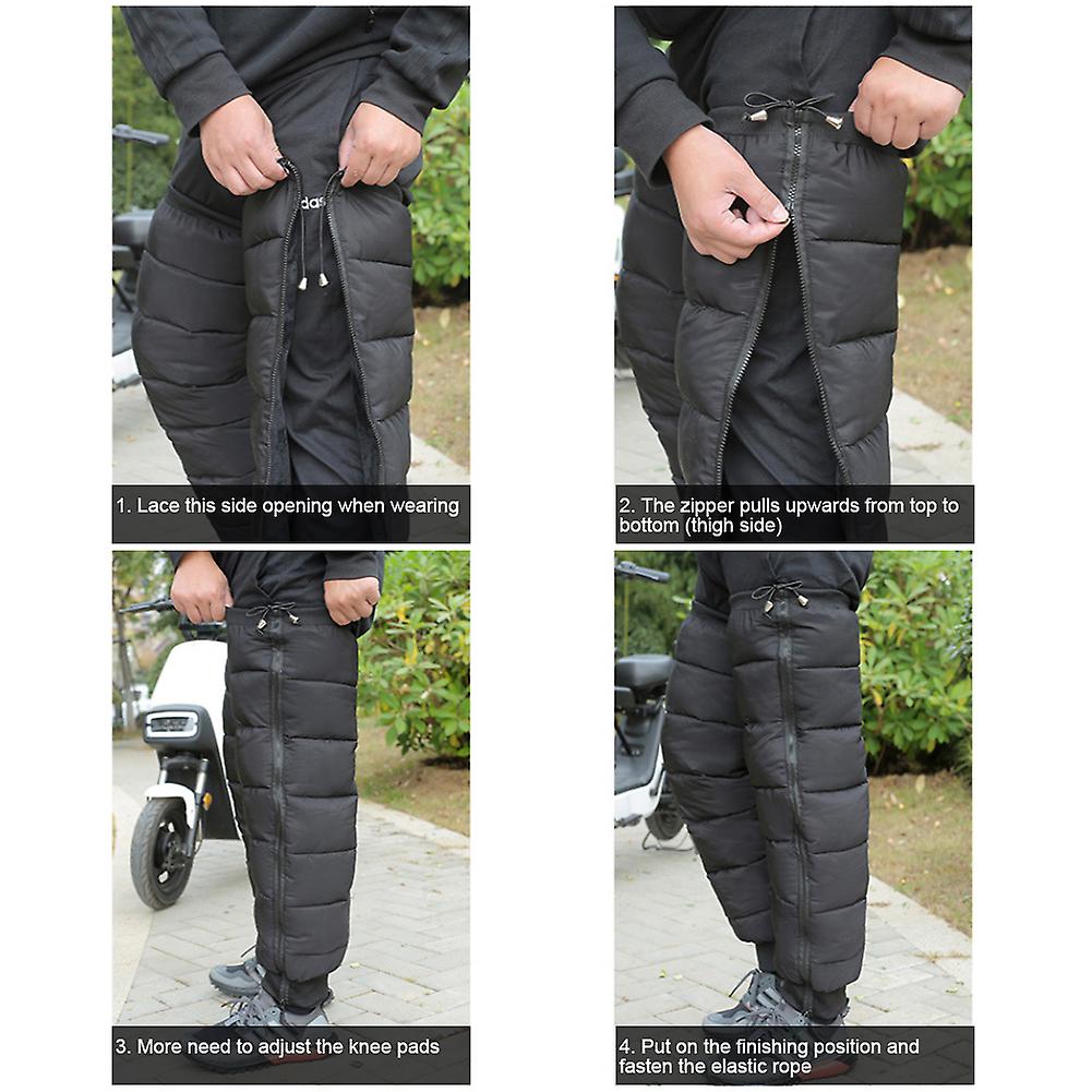 1 Pair Winter Riding Motorcycles Warm Knee Pads Protective Equipment Zipper Closed Fleece Lining Black 70cm