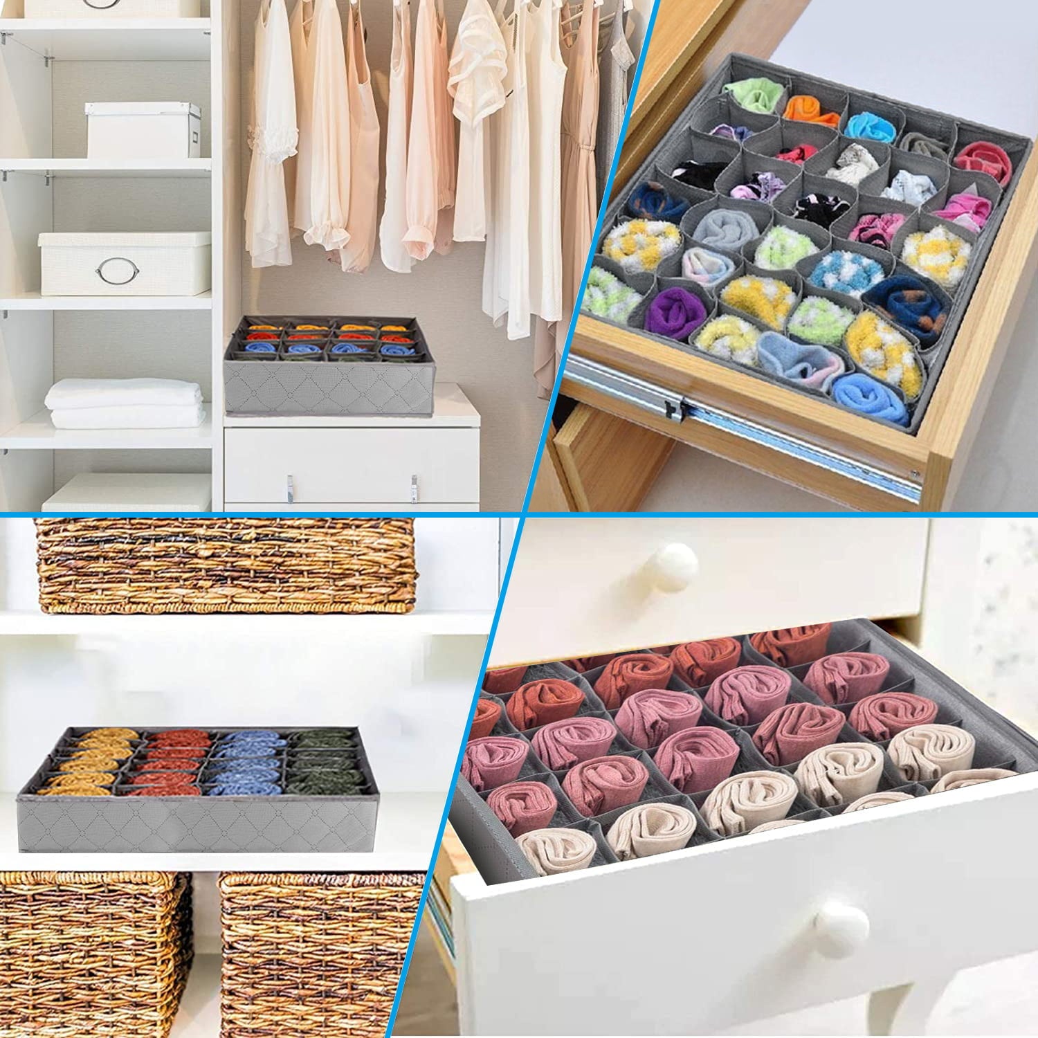 EEEkit Socks Washable Underwear Drawer Organizer Divider, 30 Cell  Collapsible Cabinet Closet Organizer Storage Boxes for Clothes, Storing Panties, Lingerie, Belt, Ties, Scarves