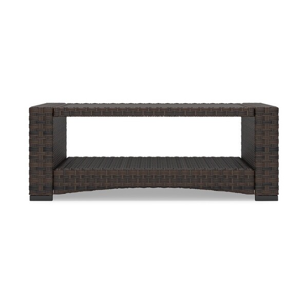 Zivi 44 Inch Outdoor Coffee Table，Resin Wicker，1 Bottom Shelf，Brown