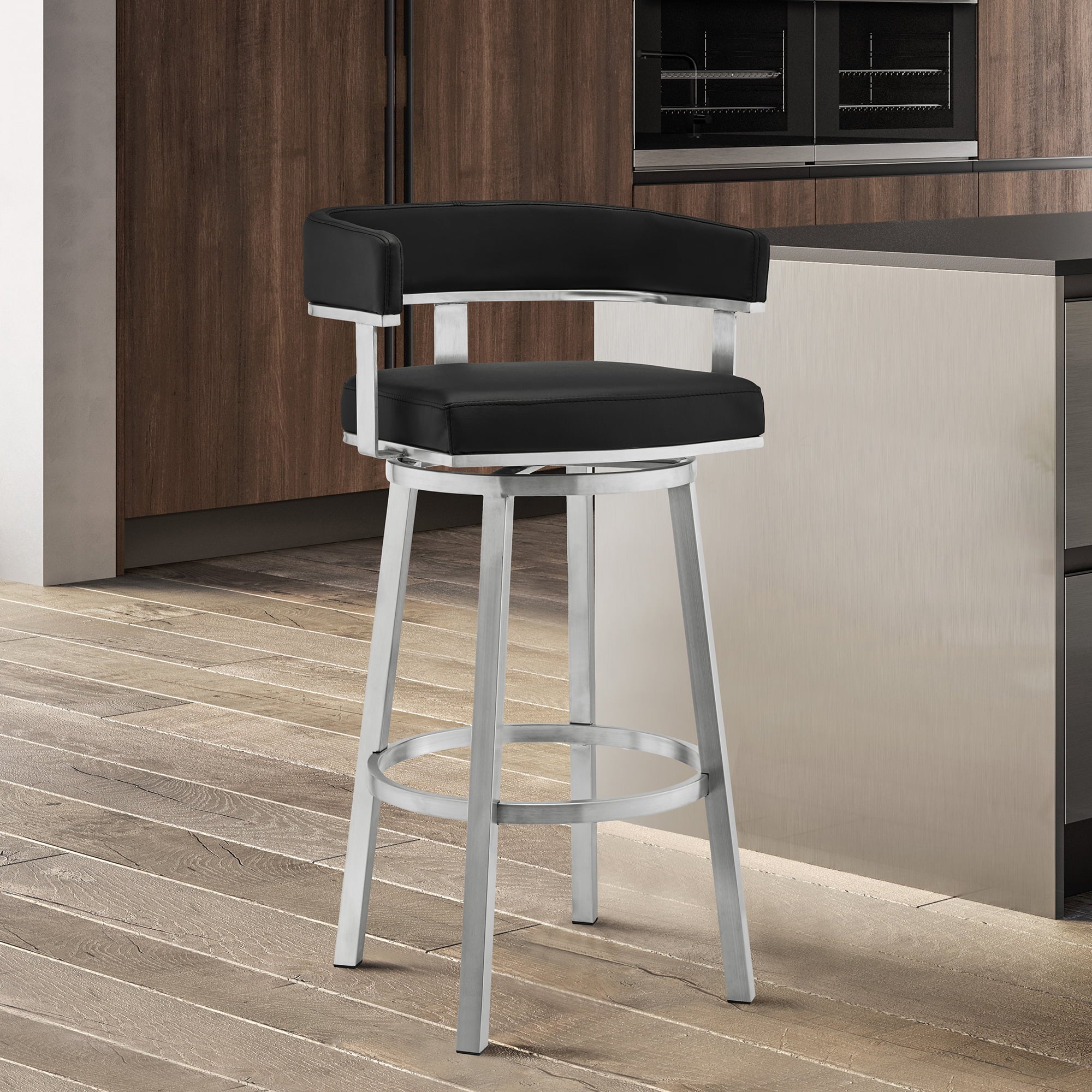 Armen Living Lorin Bar Stool with 360-Degree Swivel， Black