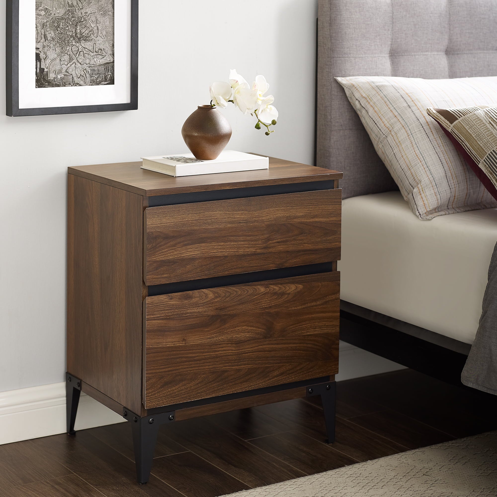 Desert Fields Eaton 2-Drawer Nightstand, Walnut