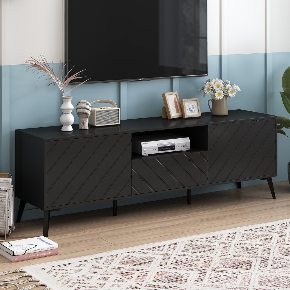 Modern TV Stand Entertainment Center with Adjustable Shelves  1 Drawer and Open Shelf  TV Console Table  Media Console