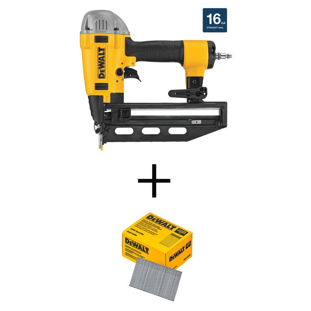 DW Pneumatic 16-Gauge 2-12 in. Nailer and 2 in. x 16-Gauge Straight Finish Nails (2500 Per Box) DWFP71917W16200