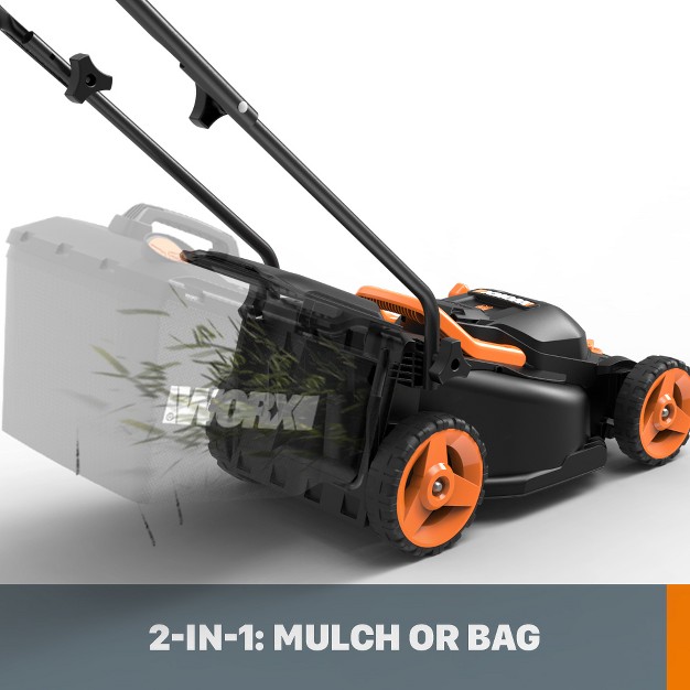 Worx Wg779 40v Powershare 14in Cordless Lawn Mower Compatible Bag And Mulch Intellicut Compact Storage Batteries And Charger Included