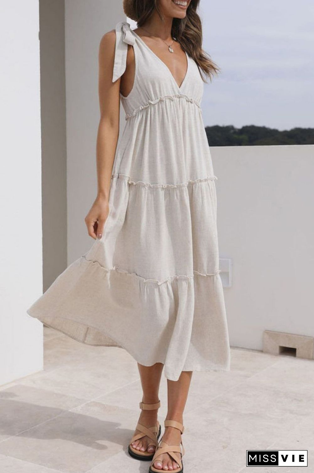 Sleeveless V Neck SPlicing Long Dress