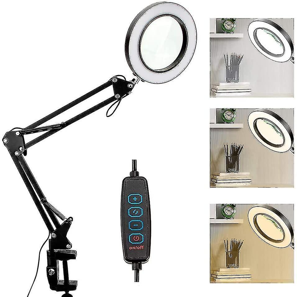 10x Magnifying Glass With Light And 3 Color Modes 10 Brightness Adjustable Magnifying Desk Lamp For