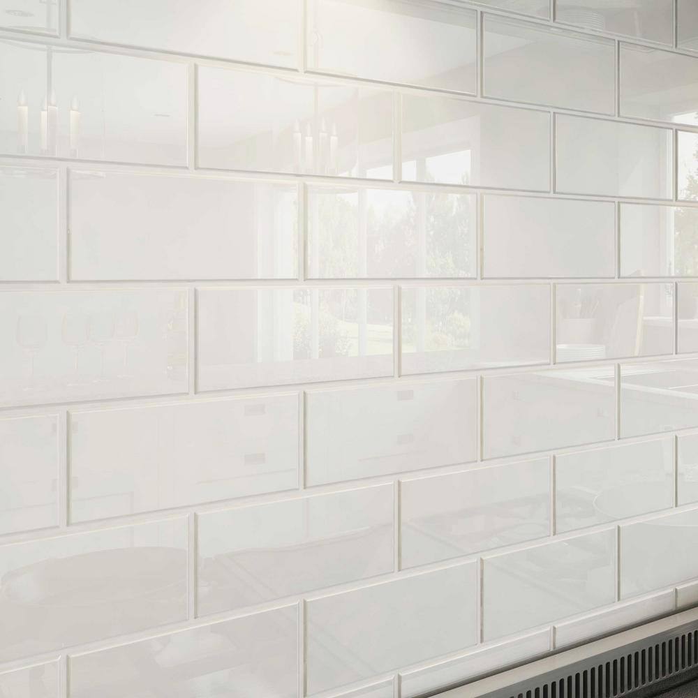 Giorbello Bright White 3 in. x 6 in. x 8 mm Glass Subway Tile (5 sq. ft.case) G5910