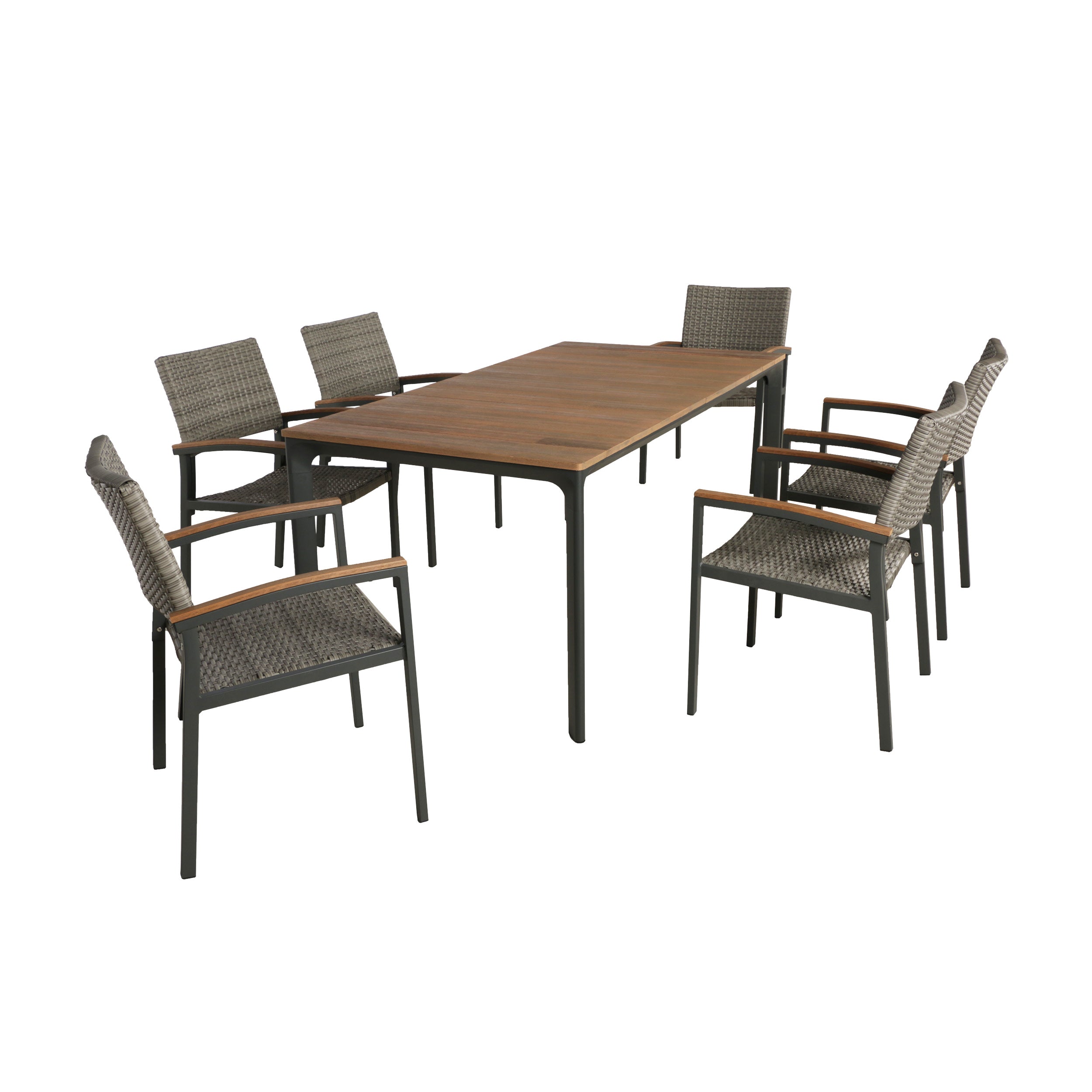 Huxley Outdoor Aluminum 7 Piece Dining Set with Wood Tabletop