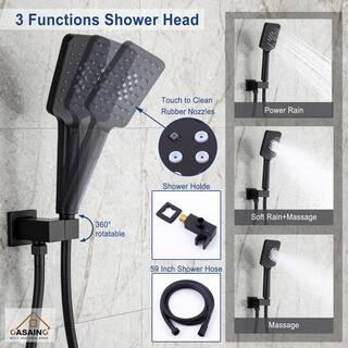 CASAINC 1-Handle 3-Spray Pattern 12 in. Wall Mount Shower Set Shower Head Tub and Shower Faucet Matte Black (Valve Included) WF-W98103H-12