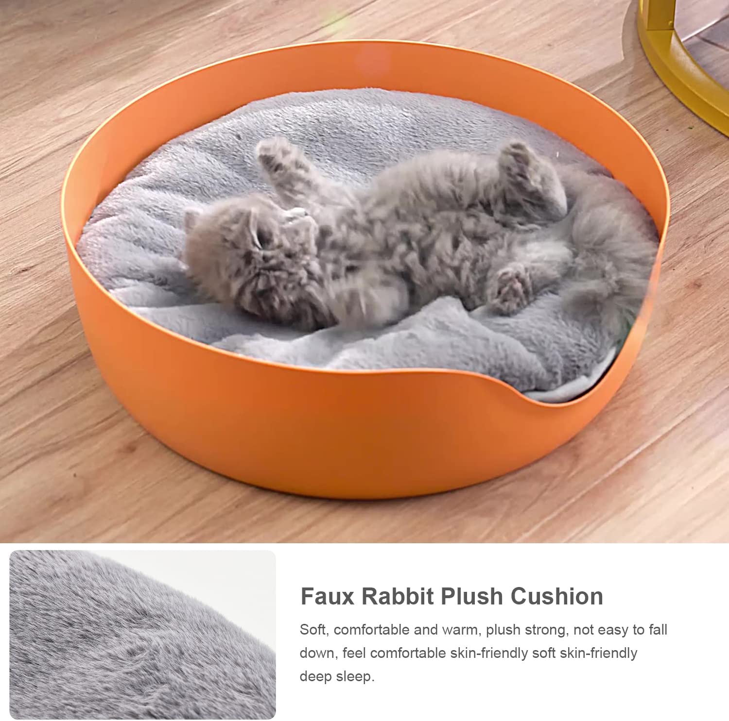 Absob 2-in-1 Cat Scratcher Cardboard Cat Scratching Pad Round Scratch Couch Bed with Fluff Cushion Orange