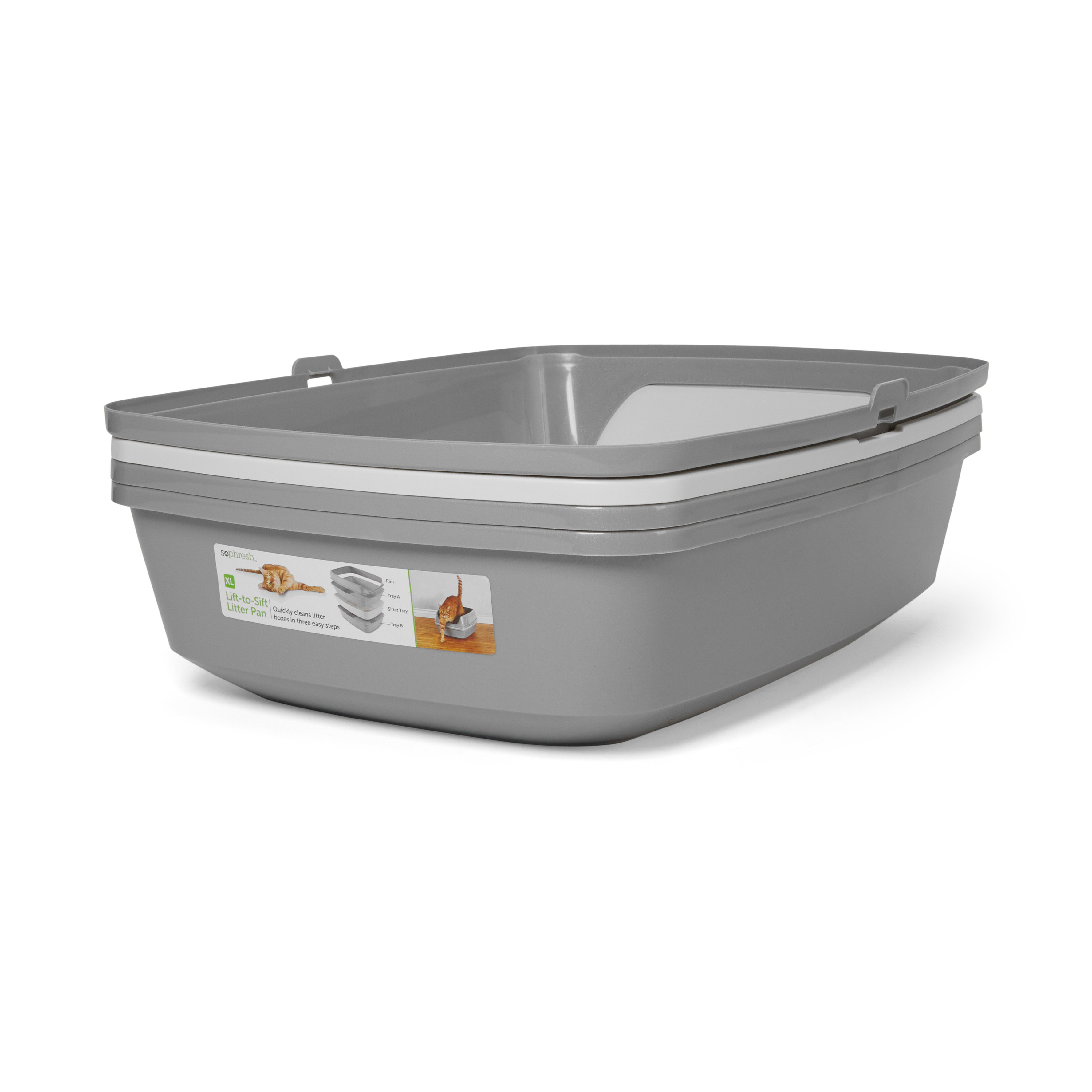 So Phresh Grey  White Lift-to-Sift Cat Litter Pan， 22.5