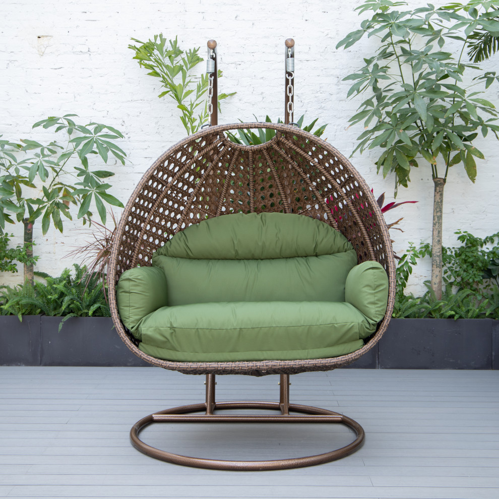 LeisureMod Mendoza Dark Brown Wicker Hanging Double Egg Swing Chair   Tropical   Hammocks And Swing Chairs   by LeisureMod  Houzz