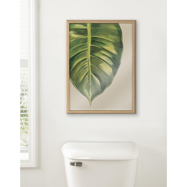 Kate And Laurel Blake Large Leaf Greener Hue Neutral Framed Printed Glass By Emily Marie Watercolors