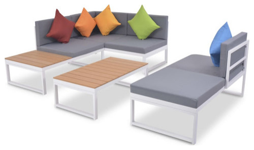 vidaXL Patio Furniture Set 4 Piece Patio Sofa Set with Table Aluminum and WPC   Contemporary   Outdoor Dining Sets   by vidaXL LLC  Houzz